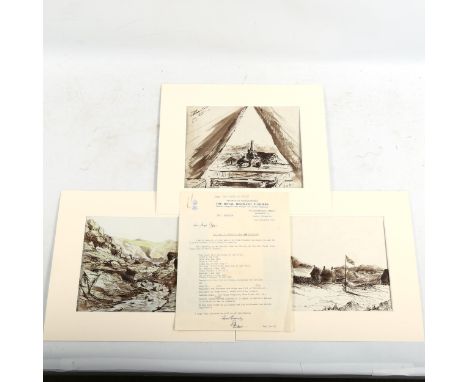 FALKLAND ISLANDS INTEREST - 1840, a group of 3 rare ink and watercolour topographical drawings on watermarked paper 1834, ann