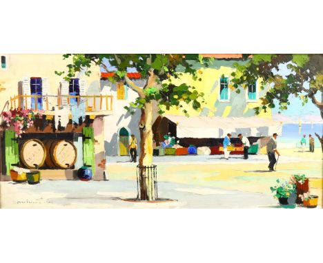 Cecil Rochfort d'Oyly John, oil on canvas, wine shop near flower market in Cannes French Riviera, signed with artist's label 