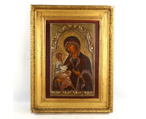 Oil on wood panel, icon, signed with monogram, panel size 48cm x 30cm, framedNo splits or repairs, gilding lightly rubbed on 