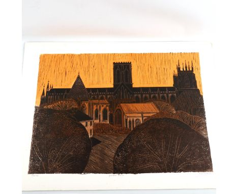 Robert Tavener, 2 linocut prints, York Minster, artist's proof circa 1975, and Canterbury Cathedral, artist's proof circa 197