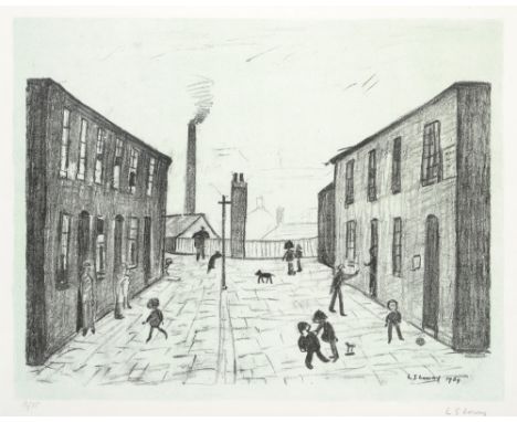 After Laurence Stephen Lowry RA (1887-1976) ''Francis Terrace, Salford'' Signed and numbered 13/75, a black and white lithogr