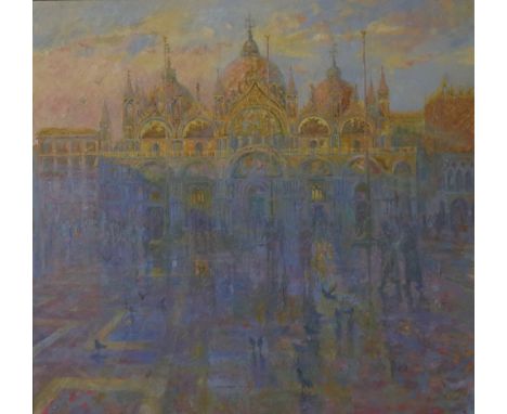 Martin Dutton (Contemporary) ''San Marco Venice, Morning Light'' Signed, inscribed verso, oil on board, 75cm by 80cm Artist's