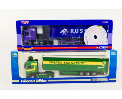 Corgi - Universal Hobbies - 2 x boxed trucks in 1:50 scale, a DAF XF in John G Russell livery number 164 of only 2060 produce