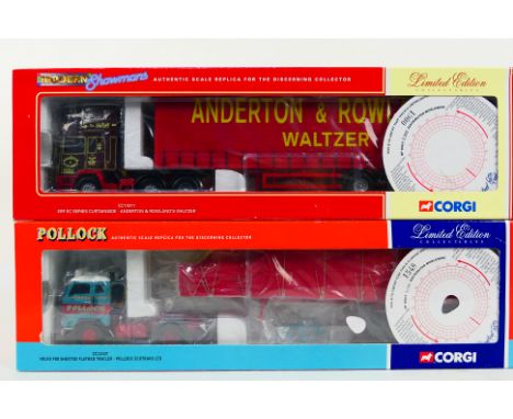 Corgi - 2 x limited edition trucks in 1:50 scale, Volvo F88 sheeted flatbed trailer in Pollock Scotrans livery number 1548 of