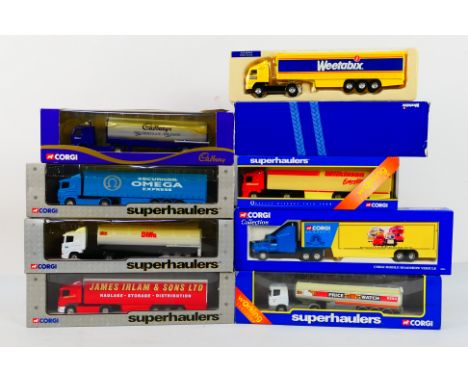 Corgi - 8 boxed truck models including a Scania in James Irlam & Sons livery, a Volvo tanker in Cadburys livery and similar o