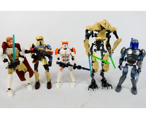 Lego - Star Wars - An unboxed squad of five Lego Stare Wars Bionicle figures. Lot includes General Grievous; Jango Fett; Obi-