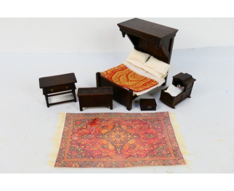 Tudor Time Miniatures by Norman Jones - 1:12 scale bedroom furniture suite comprising a double half tester bed with canopy an