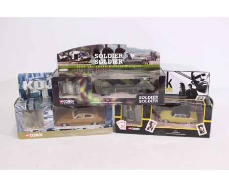 Corgi - 3 x TV related vehicle and figure sets, a Soldier Soldier Bedford MK truck # 18901, a Lock Stock & Two Smoking Barrel