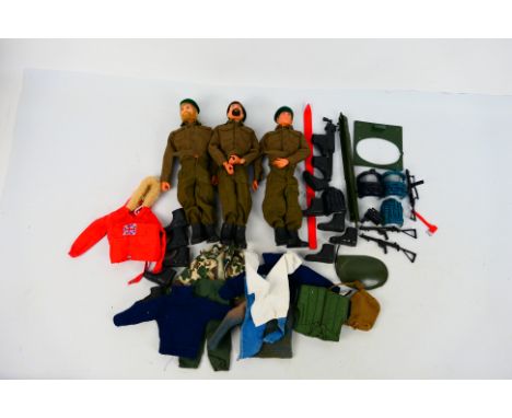 Palitoy - Hasbro - Action Man - 3 x flock hair figures, two vintage 1964 dated and one 40th anniversary edition, they have ha
