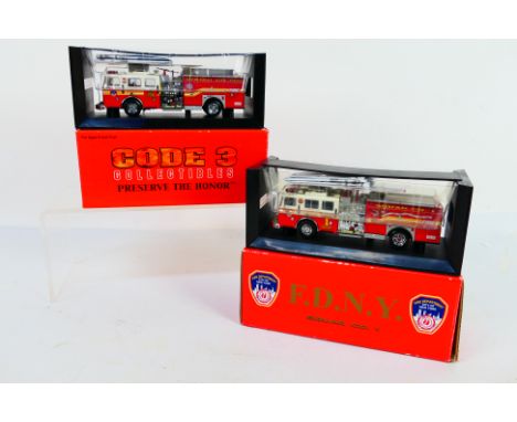 Code 3 Collectibles - 2 x boxed F.D.N.Y die-cast model fire engines - Lot includes a #12657 #1 fire engine. A #12651 #288 fir