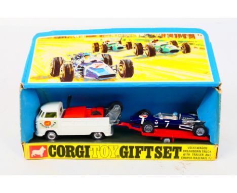 Corgi Toys - A boxed Corgi Toys Gift Set #6 'Cooper-Maserati Set'. The set contains #490 VW Breakdown Truck in white, with le