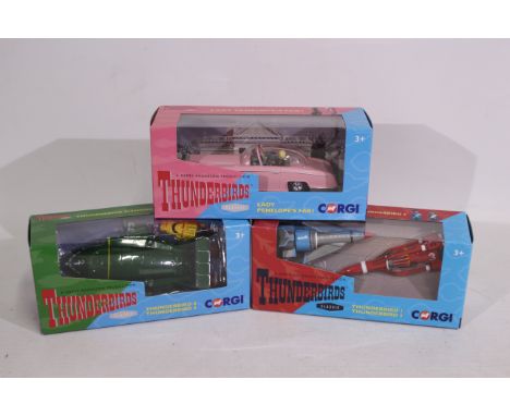 Corgi - Thunderbirds - 3 x boxed models, Lady Penelope's FAB1 Rolls Royce, Thunderbird 1 & 3 and Thunderbird 2 & 4. All appea