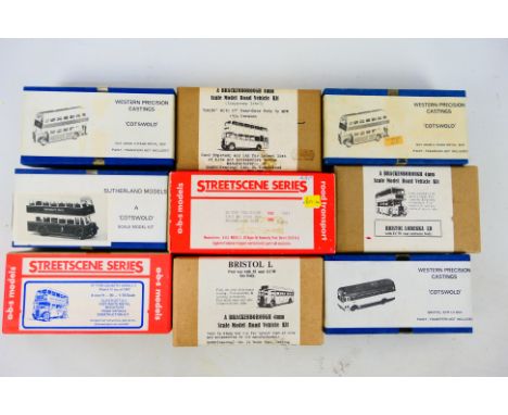 A.B.S Models, Sutherland Models, Western Precision Castings, Eames - 9 x boxed metal bus kits in 1:76 scale - Lot includes a 