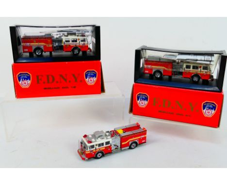 Code 3 Collectibles - 2 x boxed and 1 x unboxed F.D.N.Y die-cast model fire engines - Lot includes a #12656 #18 fire engine. 