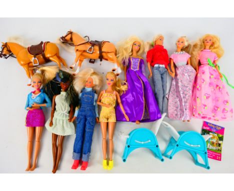 Mattel - Barbie - A group of eight unboxed Barbie dolls, with two unboxed Barbie Ponies and some accessories. Items show some