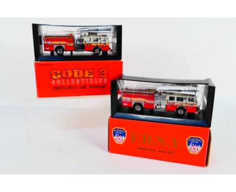 Code 3 Collectibles - 2 x boxed F.D.N.Y die-cast model fire engines - Lot includes a #12654 #61 fire engine. A #12653 #252 fi