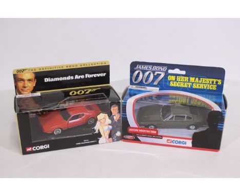 Corgi - James Bond - 2 x boxed models, Aston Martin DBS from On Her Majesty's Secret Service # TY07001 and Ford Mustang Mach 