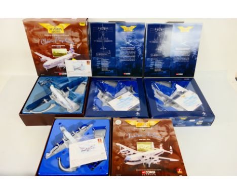 Corgi Aviation Archive - 4 x boxed models in 1:144 scale, Avro York in BOAC livery # 47202, 2 x Boeing Stratofreighter models