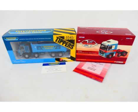 Corgi - 2 x limited edition trucks in 1:50 scale, Volvo FM bulk tipper in Davidson Bros Animal Feeds livery number 2062 of on