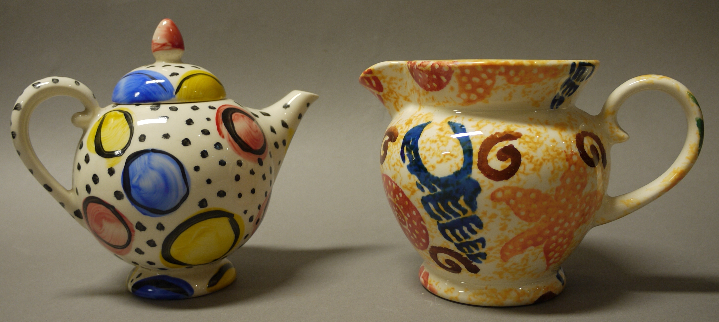 A Moorland pottery Kate Malone jug, together with a Moreland pottery