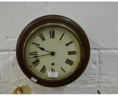 Victorian mahogany wall clock, white enamel dial, spring driven movement, diameter 29cm.