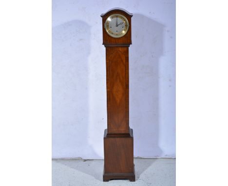 Walnut cased grandmother clock, silvered dial, signed R A Miller, Northampton, movement striking on five gongs, 140cm.