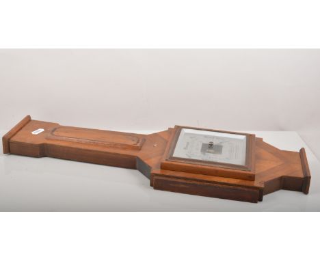 Oak cased aneroid wall barometer, silvered dial with thermometer over, 58cm, a walnut cased aneroid barometer, a pair of Japa