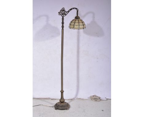 Reproduction Tiffany style standard lamp, leaded and beaded shade, 160cm.