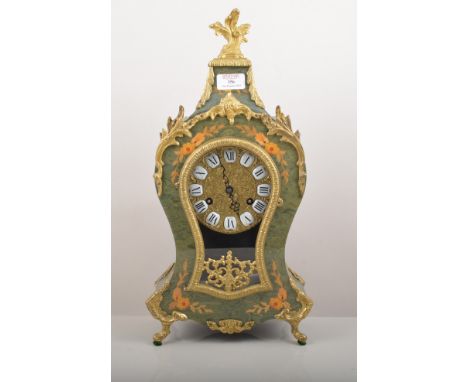 Italian reproduction marquetry effect and gilt metal balloon shape mantel clock, in the Louis XV style, German movement by Fr