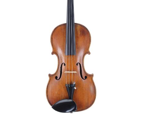 Interesting early 19th century violin, unlabelled, the two piece back of fine curl with similar wood to the sides, the head o