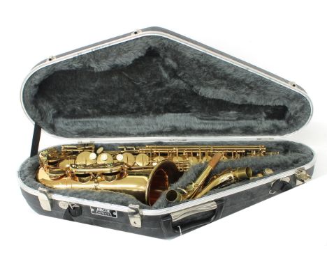 J &amp; S Artist alto saxophone,&nbsp;model AS-200BB, gold lacquered, two crooks, various mouthpieces and reeds etc., hard ca
