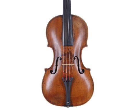 Interesting early 19th century violin, possibly English with inked purfling, the one piece back of plainish wood with similar