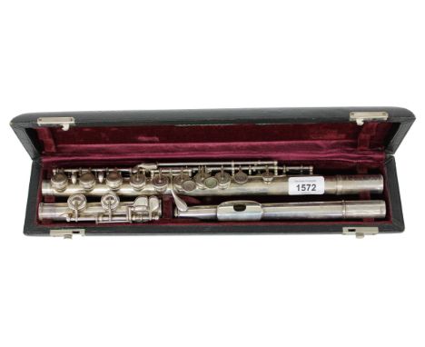 Silver plated Moyse system flute, stamped 'Monopole' (in an ornamented crescent), Couesnon, Paris, Concervatoires, M. Moyse (