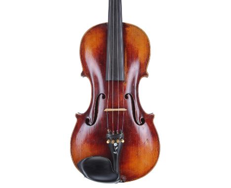 German viola of the Neuner School circa 1890, the two piece back of very faint medium curl with similar wood to the sides, th