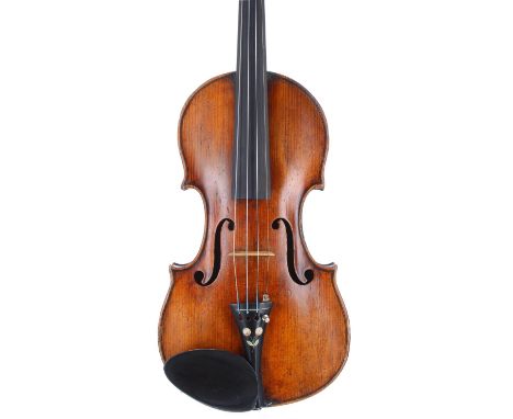 Interesting violin circa 1850, unlabelled,&nbsp;the two piece back of faint medium curl with similar wood to the sides, the h