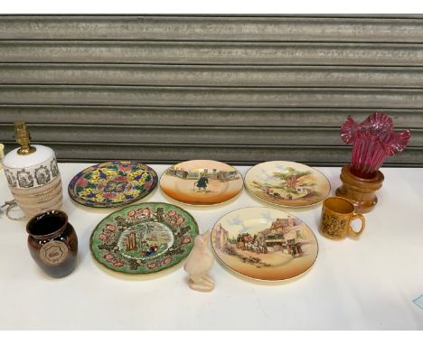 Royal Doulton Collectors Plates, Italian Lamp and Vases etc 