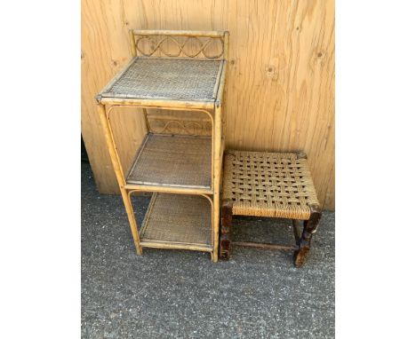 Rush Stool and Bamboo Shelves 