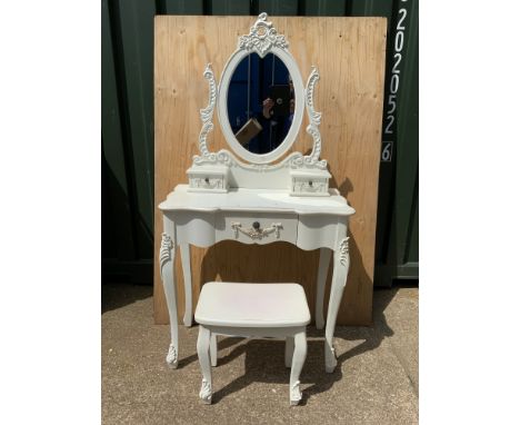 Modern White Dressing Table and Matching Stool 