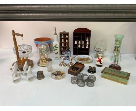 Napkin Rings, Clock and Small Oil Lamp etc 
