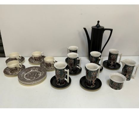 Portmeirion Magic City Coffee Set and Staffordshire Coaching Taverns Plates, Cups and Saucers 