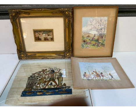 2x Margaret W Tarrant Watercolours, Egyptian Picture (Cracked Glass) and Gilt Framed Print 