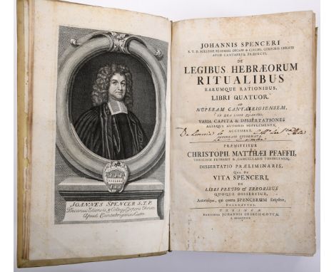 SPENCER, John.- [...] De Legibus Hebræorum ritualibus earumque rationibus, libro quatuor. Ad nuperam cantabrigiensem, in qua 