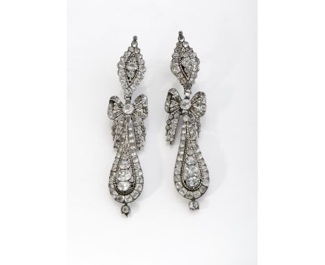 A pair of earrings, silver, set with “Minas Novas” (quartz), original case, Portuguese, 20th C., changed clasps, without mark