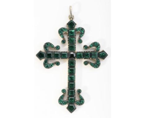 Insignia of the Order of Avis, silver and gilt silver, lily cross set with green rhinestones, Portuguese, 19th C., without ma