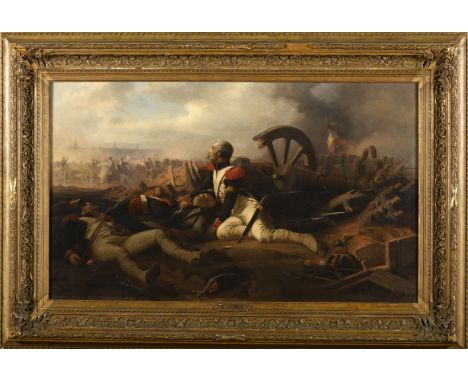 Battle - Napoleonic Wars, oil on canvas, European school, 19th C., relined, restoration, faults on the frame, signed K. GEIBE