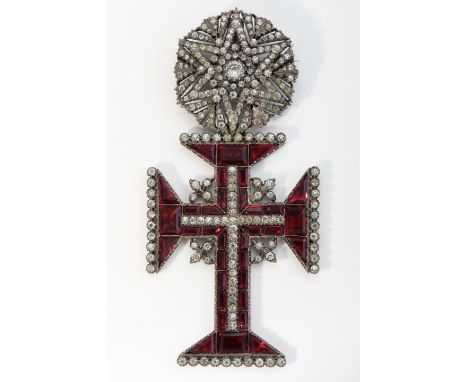 Insignia of the Order of Christ surmounted Rosaceae "Star", 800/1000 silver and gilt silver, set with burgundy and colourless