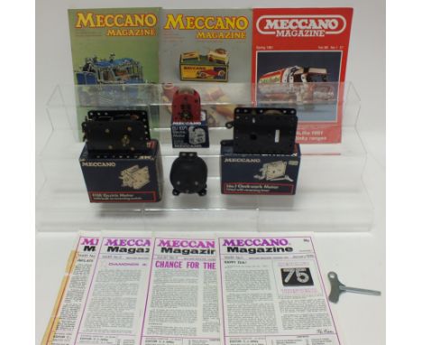 Four Meccano Motors, circa 1970's, three boxed and unused, to inlcude a No 1 Clockwork Motor with key and instructions, an E1