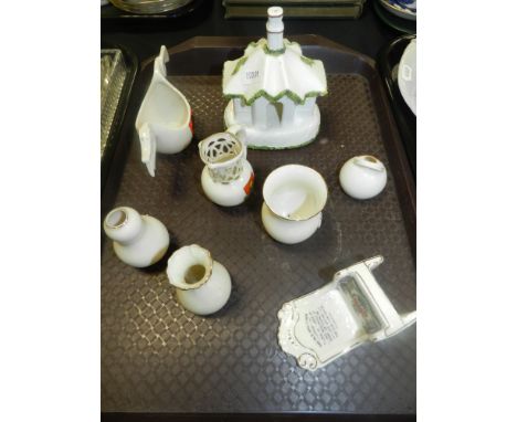 A Coalport pastille burner, 'The Gate House', crested ware items by WH Goss, Arcadian, etc.