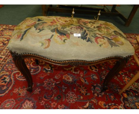 Victorian beech framed cabriole leg stool with later upholstered tapestry top.