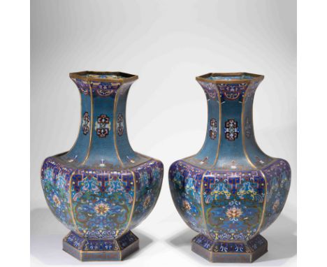 A PAIR OF LARGE CLOISONNE ENAMEL VASES； Please note: in-house shipping cannot be arranged for this item, bidders need to cont